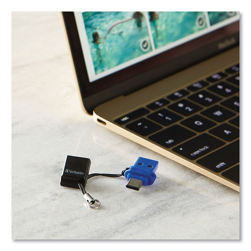 Verbatim Store ‘n' Go Dual USB 3.0 Flash Drive for USB-C Devices, 64 GB, Blue