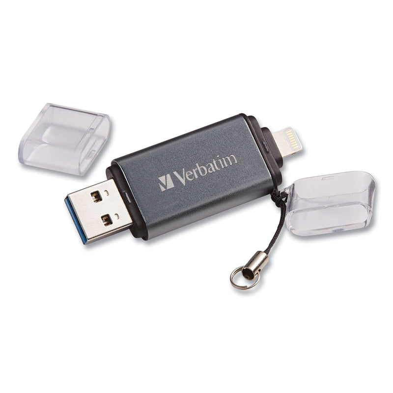 Verbatim Store 'n' Go Dual USB 3.0 Flash Drive for Apple Lightning Devices, 64 GB, Graphite
