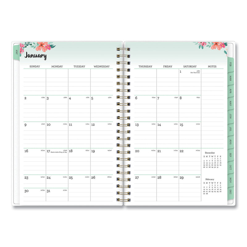 Blue Sky Laurel Weekly/Monthly Planner, Laurel Floral Artwork, 8 x 5, Green/Pink/Orange Cover, 12-Month (Jan to Dec): 2023