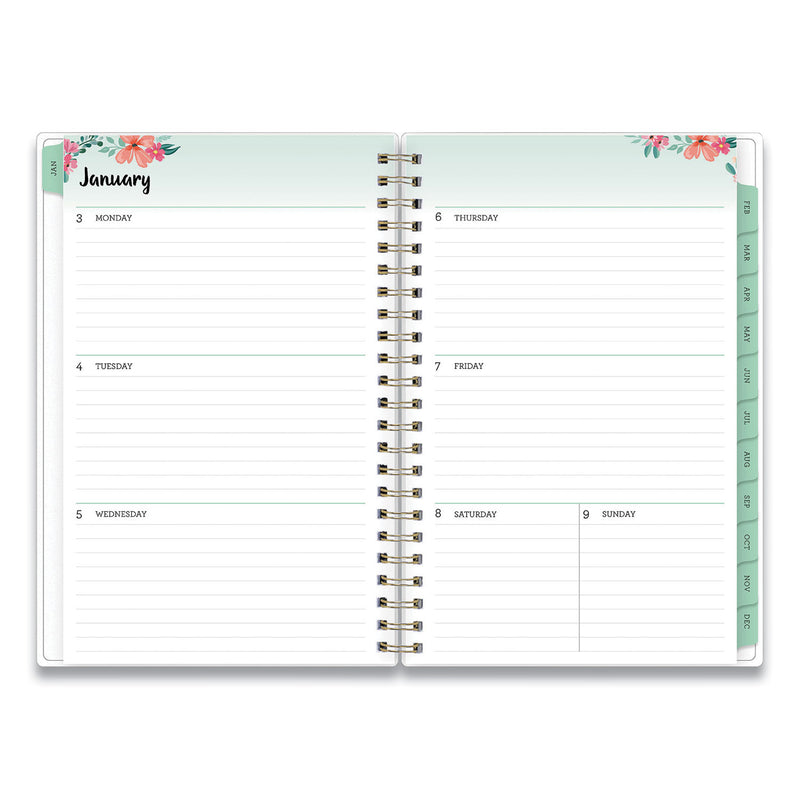 Blue Sky Laurel Weekly/Monthly Planner, Laurel Floral Artwork, 8 x 5, Green/Pink/Orange Cover, 12-Month (Jan to Dec): 2023