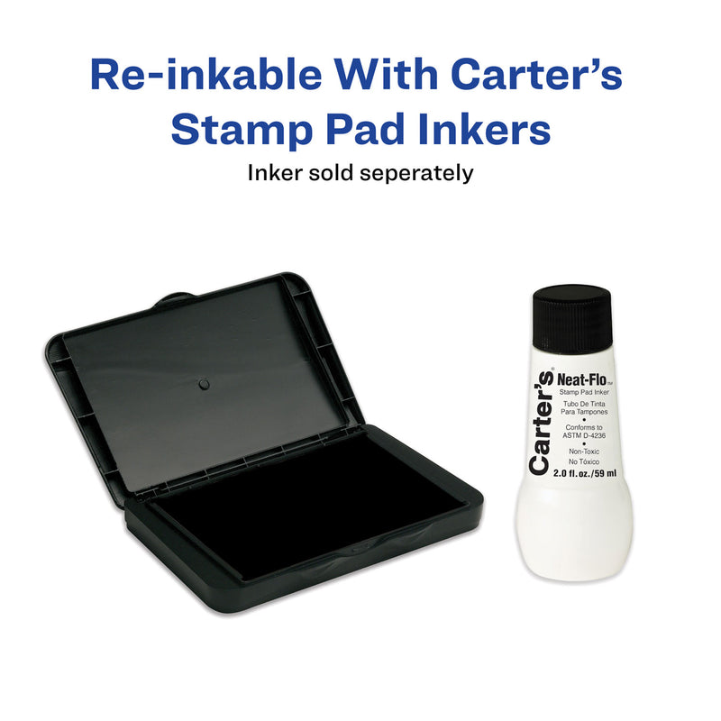 Carter's Pre-Inked Micropore Stamp Pad, 4.25" x 2.75", Black