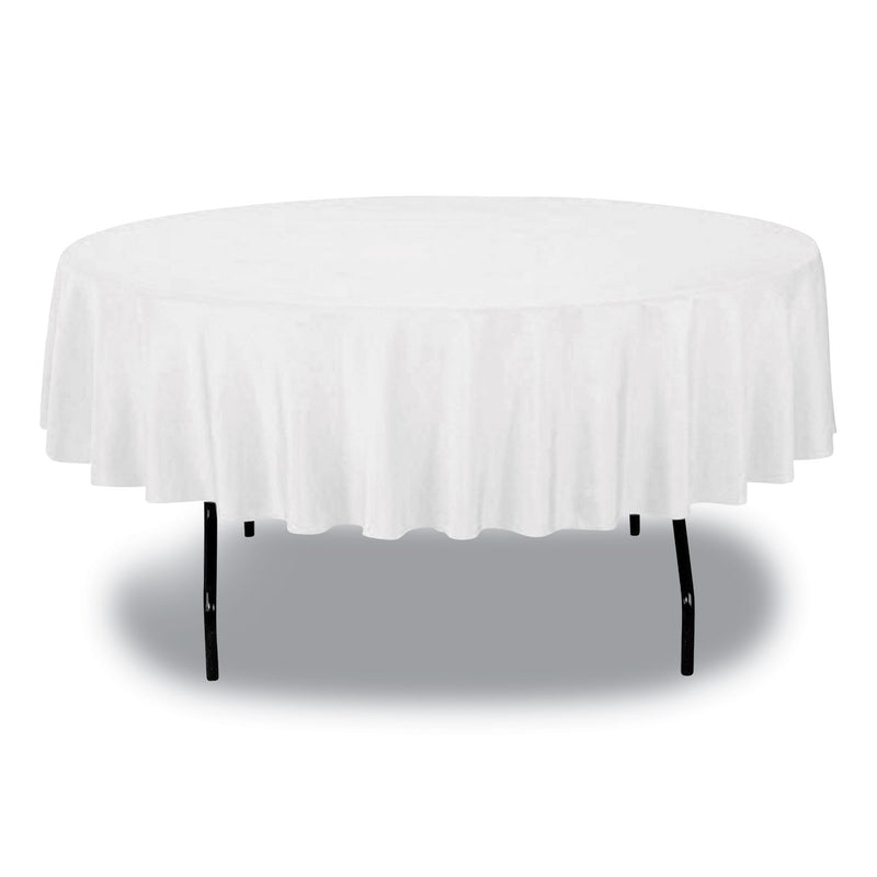 Tablemate Table Set Round Table Cover, Plastic, 84" Diameter, White, 6/Pack