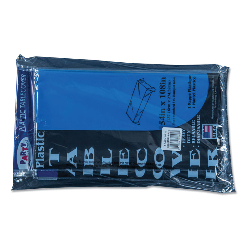 Tablemate Table Set Rectangular Table Cover, Heavyweight Plastic, 54" x 108", Blue, 6/Pack