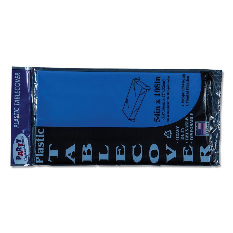 Tablemate Table Set Rectangular Table Cover, Heavyweight Plastic, 54" x 108", Blue, 6/Pack