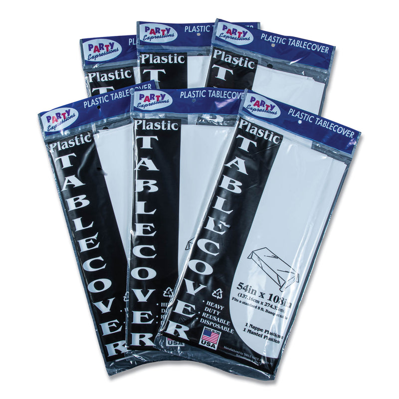 Tablemate Table Set Rectangular Table Cover, Heavyweight Plastic, 54" x 108", White, 6/Pack