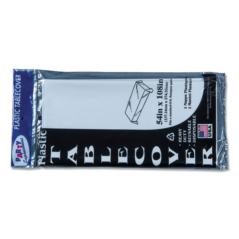 Tablemate Table Set Rectangular Table Cover, Heavyweight Plastic, 54" x 108", White, 6/Pack