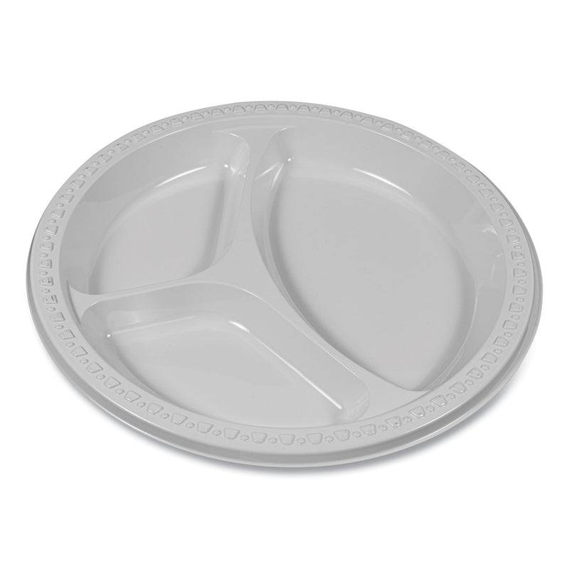 Tablemate Plastic Dinnerware, Compartment Plates, 9" dia, White, 125/Pack