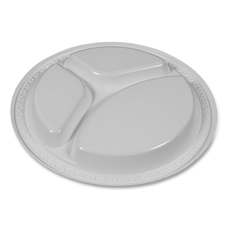 Tablemate Plastic Dinnerware, Compartment Plates, 9" dia, White, 125/Pack