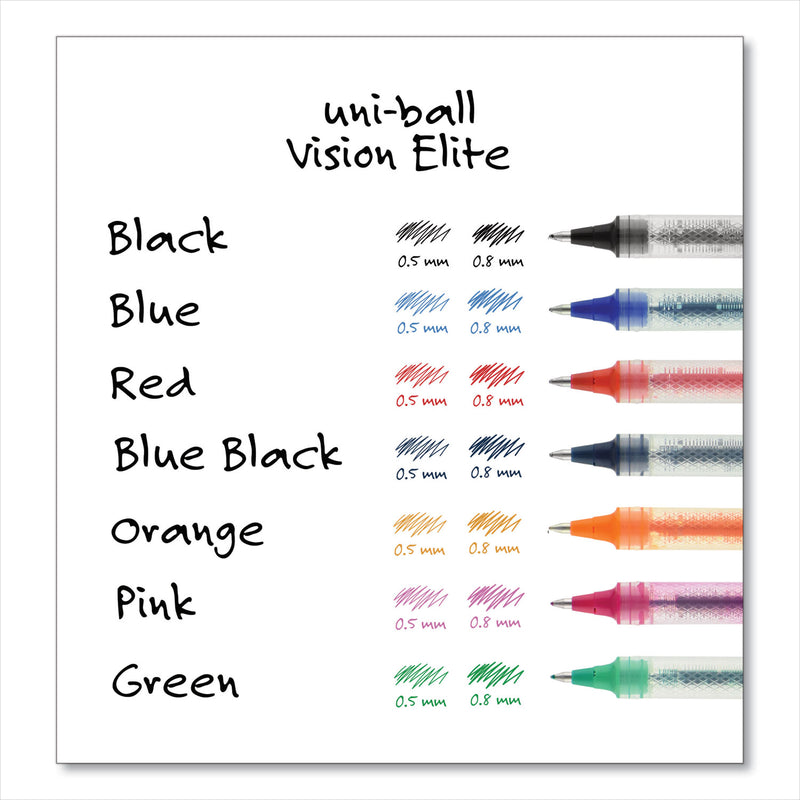 uniball VISION ELITE Roller Ball Pen, Stick, Bold 0.8 mm, Black Ink, White/Black Barrel