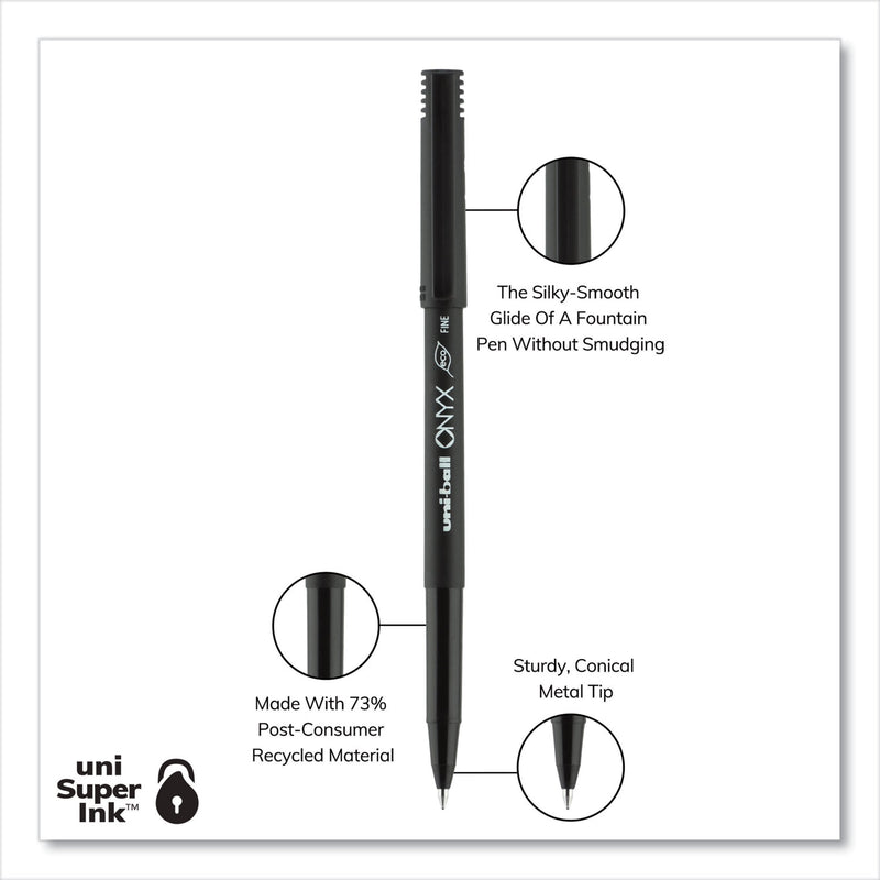 uniball ONYX Roller Ball Pen, Stick, Fine 0.7 mm, Black Ink, Black Matte Barrel, Dozen