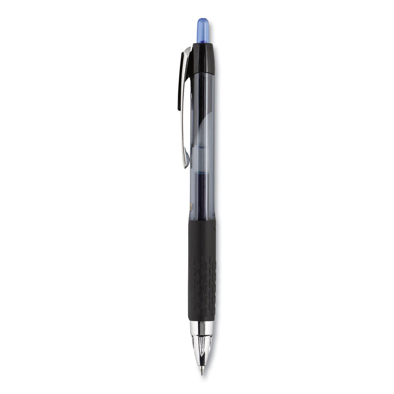uniball Signo 207 Gel Pen, Retractable, Medium 0.7 mm, Blue Ink, Smoke/Black/Blue Barrel, Dozen
