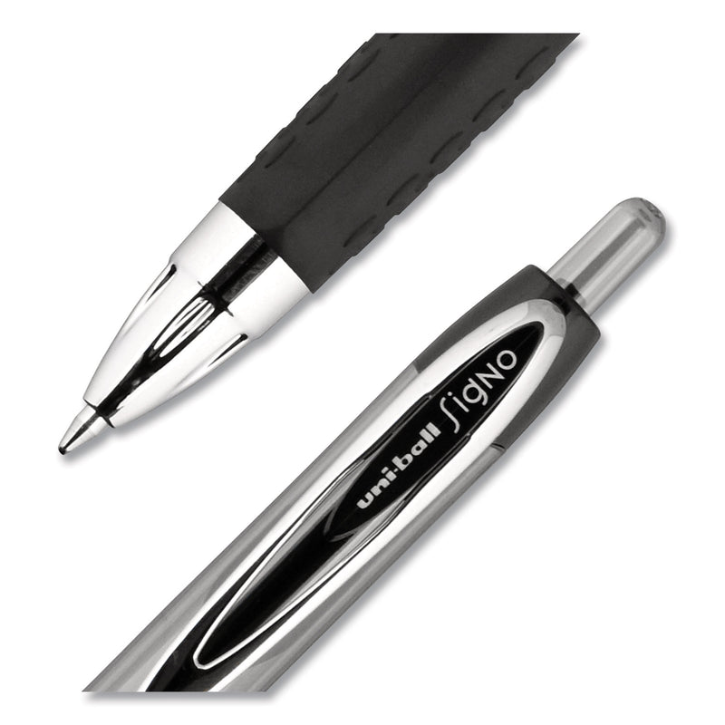 uniball Signo 207 Gel Pen, Retractable, Medium 0.7 mm, Black Ink, Smoke/Black Barrel, Dozen