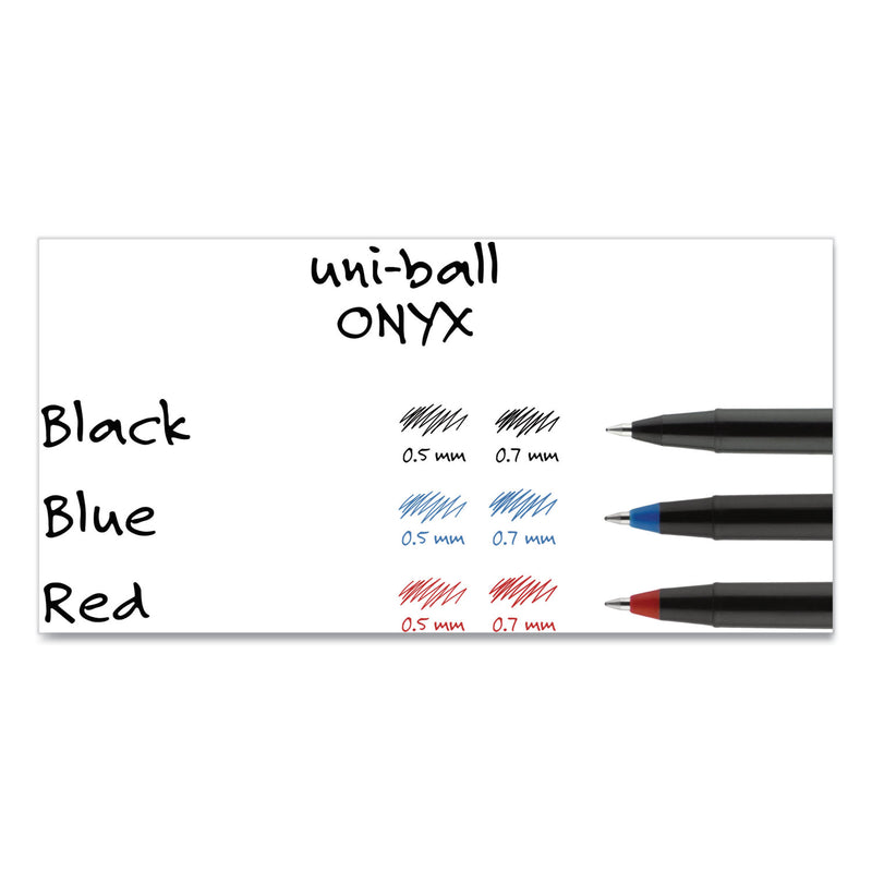 uniball ONYX Roller Ball Pen, Stick, Fine 0.7 mm, Black Ink, Black Matte Barrel, Dozen