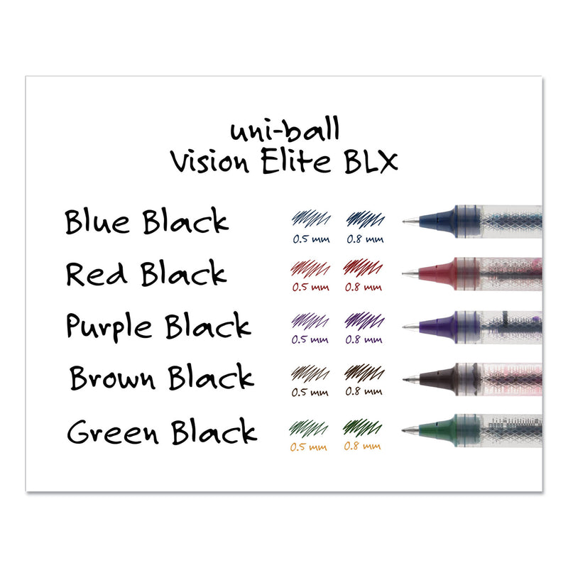 uniball VISION ELITE BLX Series Roller Ball Pen, Stick, Bold 0.8 mm, Assorted Ink and Barrel Colors, 5/Pack