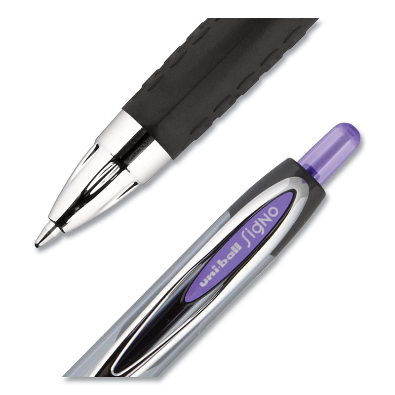uniball Signo 207 Gel Pen, Retractable, Medium 0.7 mm, Purple Ink, Smoke/Black/Purple Barrel, Dozen