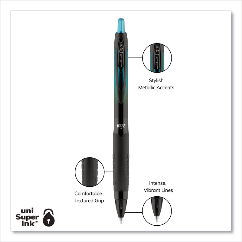 uniball 207 BLX Series Gel Pen, Retractable, Medium 0.7 mm, Black Ink, Translucent Black Barrel