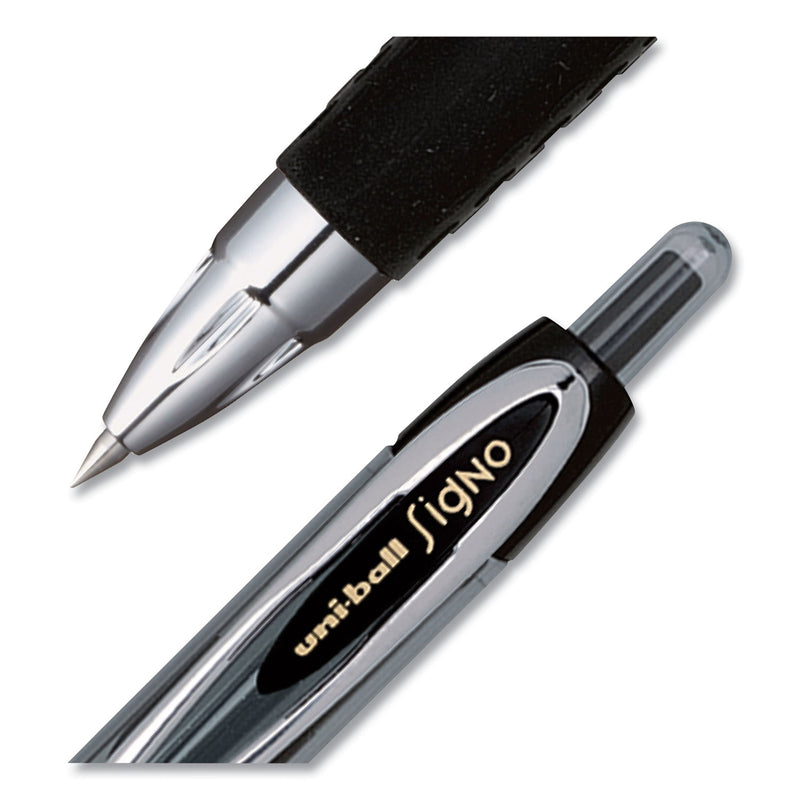 uniball Signo 207 Gel Pen, Retractable, Micro 0.5 mm, Black Ink, Smoke/Black Barrel, Dozen