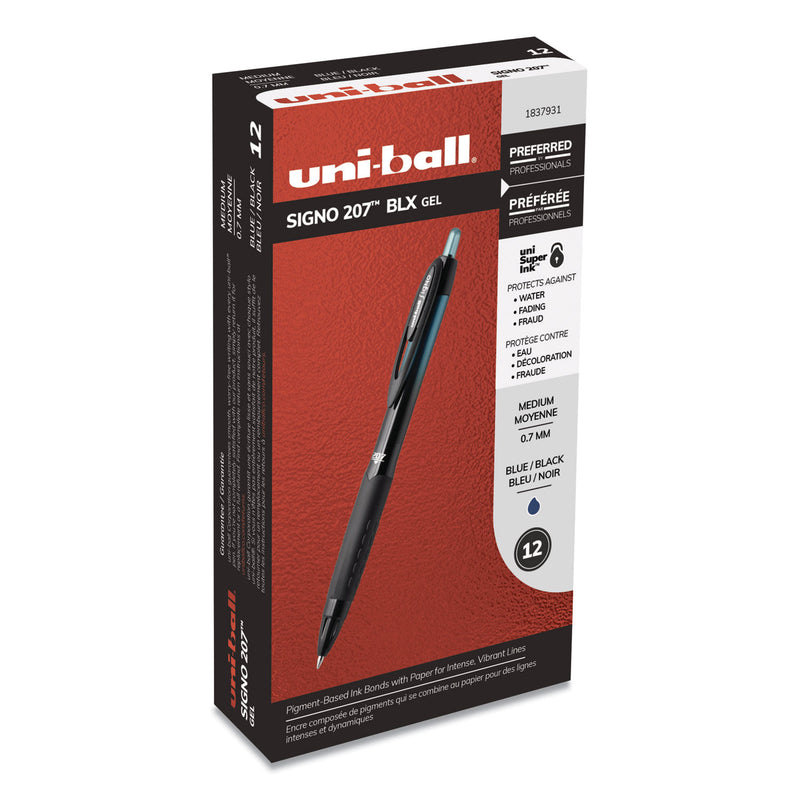 uniball 207 BLX Series Gel Pen, Retractable, Medium 0.7 mm, Black Ink, Translucent Black Barrel
