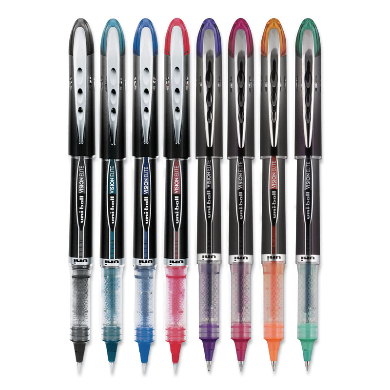 uniball VISION ELITE Roller Ball Pen, Stick, Micro 0.5 mm, Assorted Ink Colors, Black Barrel