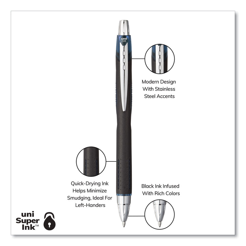 uniball Jetstream Retractable Ballpoint Pen, 1 mm, Blue-Black Ink, Black Barrel