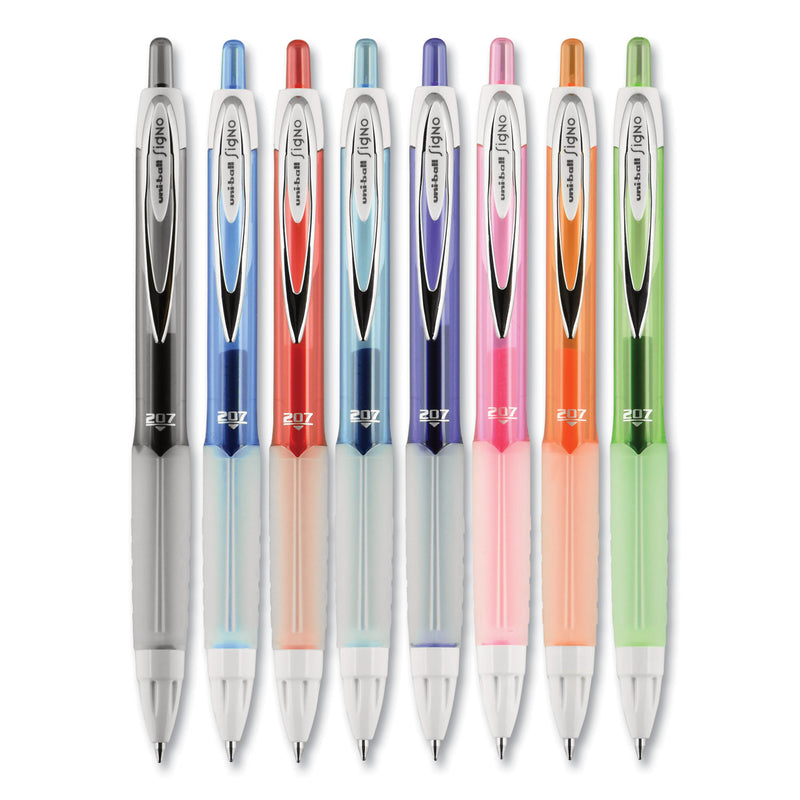 uniball Signo 207 Gel Pen, Retractable, Medium 0.7 mm, Assorted Ink and Barrel Colors, 8/Pack