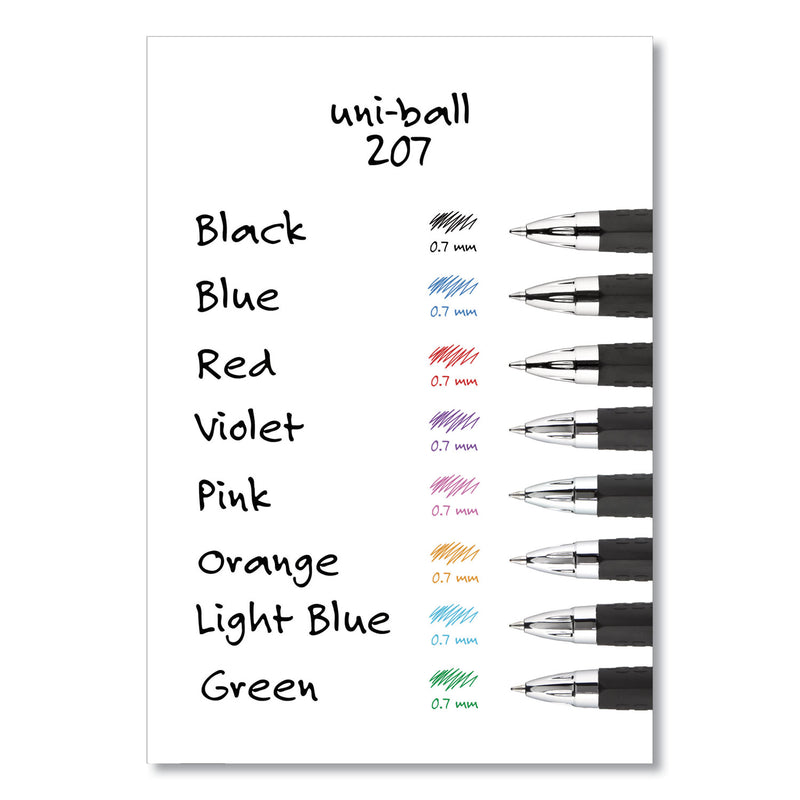 uniball Signo 207 Gel Pen, Retractable, Medium 0.7 mm, Red Ink, Smoke/Black/Red Barrel, Dozen