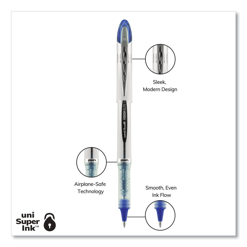 uniball VISION ELITE Roller Ball Pen, Stick, Bold 0.8 mm, Blue Ink, White/Blue Barrel