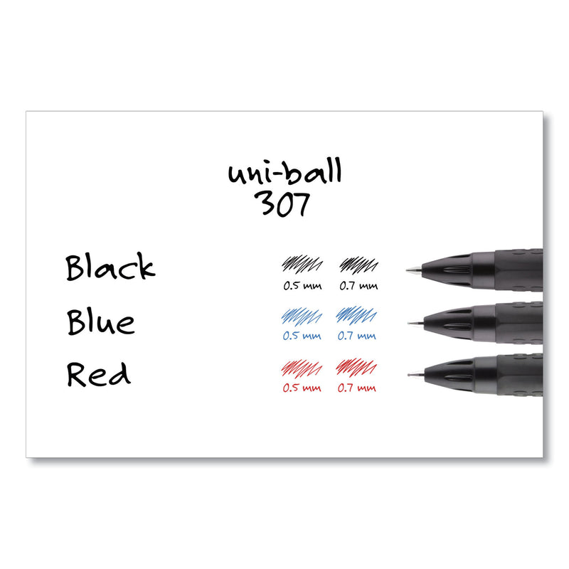 uniball 307 Gel Pen, Retractable, Micro 0.5 mm, Black Ink, Black Barrel, Dozen