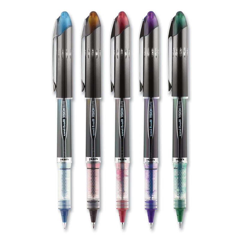 uniball VISION ELITE BLX Series Roller Ball Pen, Stick, Micro 0.5 mm, Assorted Ink and Barrel Colors, 5/Pack