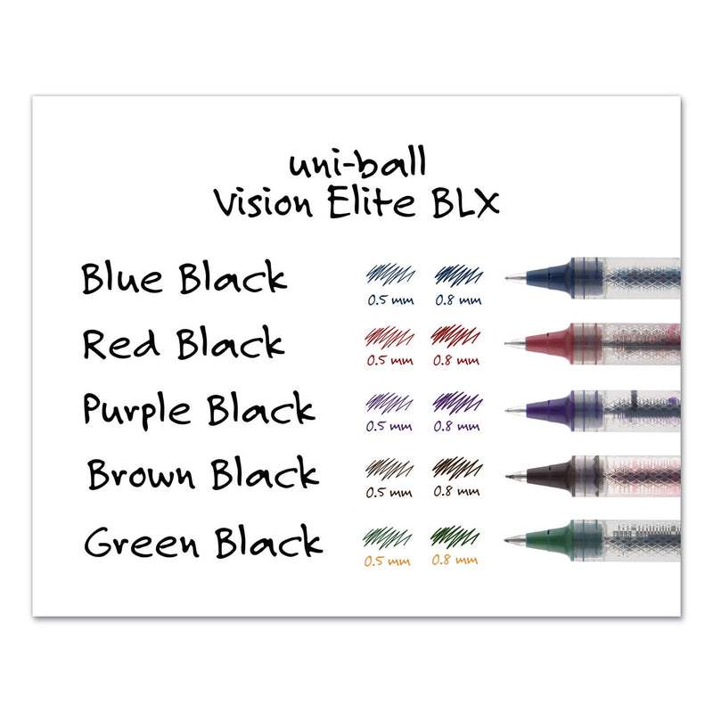 uniball VISION ELITE BLX Series Roller Ball Pen, Stick, Micro 0.5 mm, Assorted Ink and Barrel Colors, 5/Pack