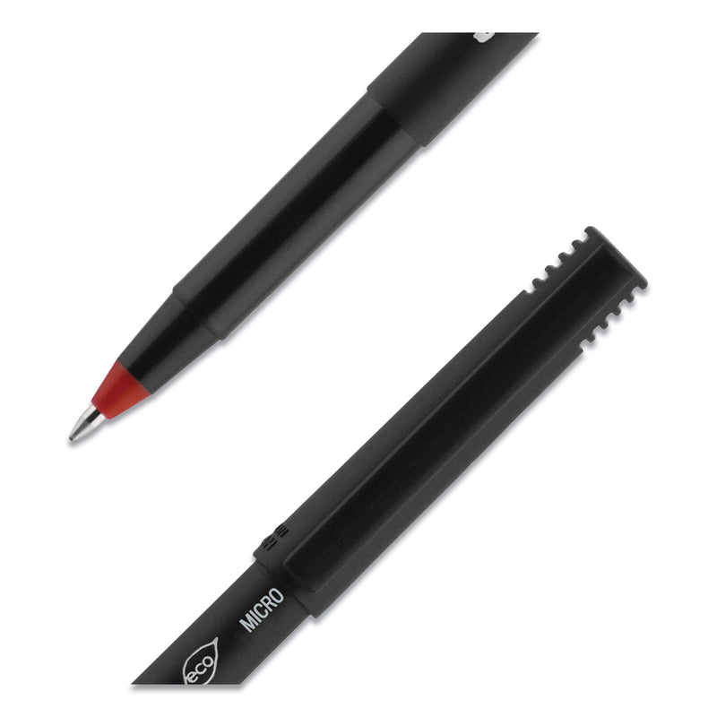 uniball ONYX Roller Ball Pen, Stick, Micro 0.5 mm, Red Ink, Black Matte Barrel, Dozen