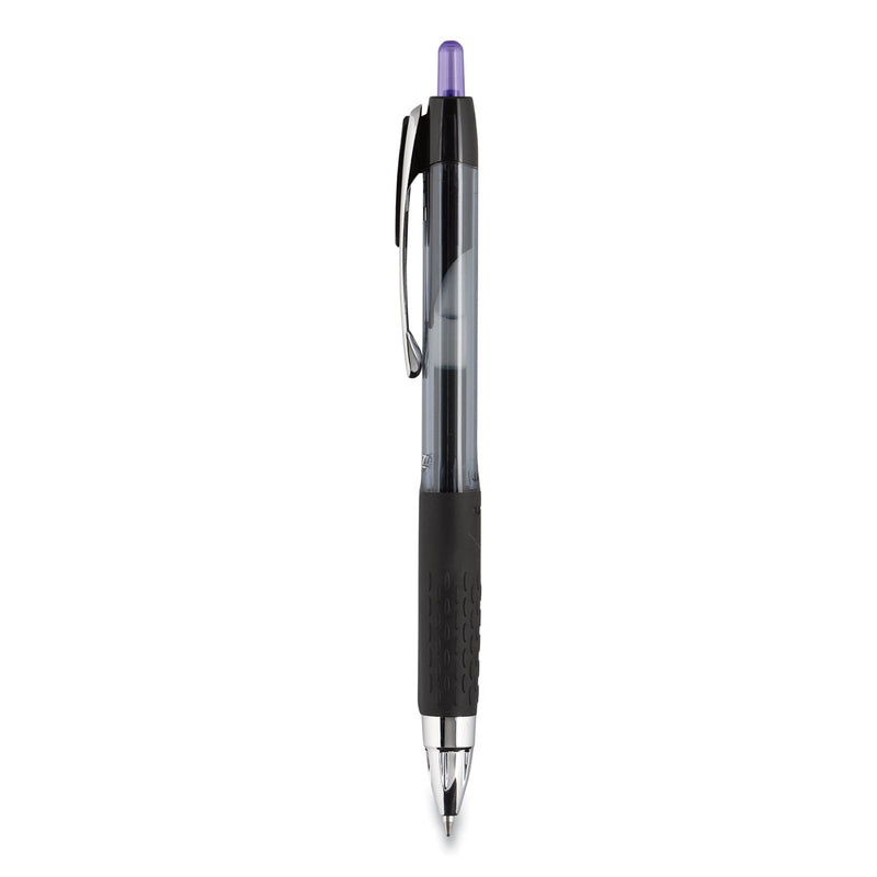 uniball Signo 207 Gel Pen, Retractable, Medium 0.7 mm, Purple Ink, Smoke/Black/Purple Barrel, Dozen