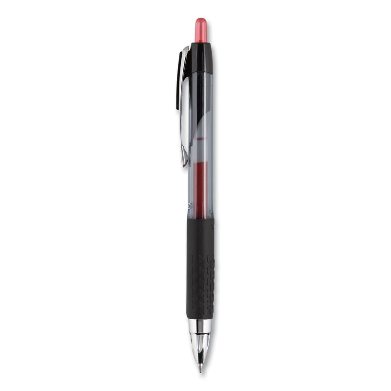 uniball Signo 207 Gel Pen, Retractable, Medium 0.7 mm, Red Ink, Smoke/Black/Red Barrel, Dozen