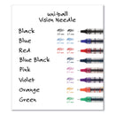 uniball VISION Needle Roller Ball Pen, Stick, Fine 0.7 mm, Assorted Ink Colors, Silver Barrel, 8/Pack