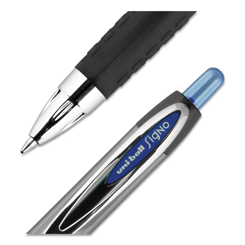 uniball Signo 207 Gel Pen, Retractable, Medium 0.7 mm, Blue Ink, Smoke/Black/Blue Barrel, Dozen
