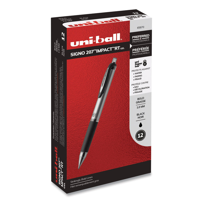 uniball 207 Impact Gel Pen, Retractable, Bold 1 mm, Black Ink, Black Barrel