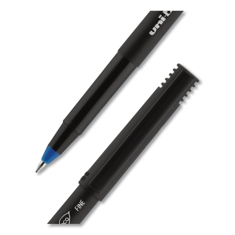 uniball ONYX Roller Ball Pen, Stick, Fine 0.7 mm, Blue Ink, Black Matte Barrel, 72/Pack