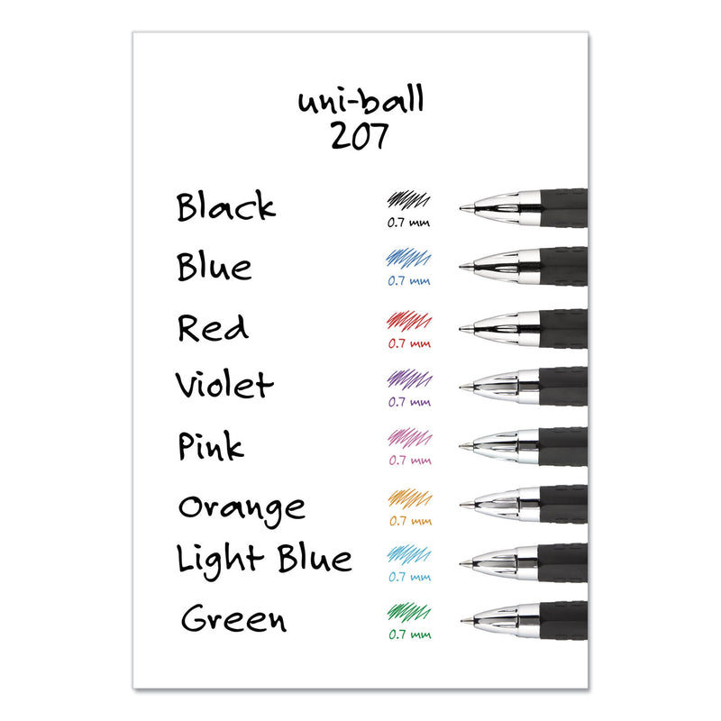 uniball Signo 207 Gel Pen, Retractable, Medium 0.7 mm, Black Ink, Smoke/Black Barrel, Dozen