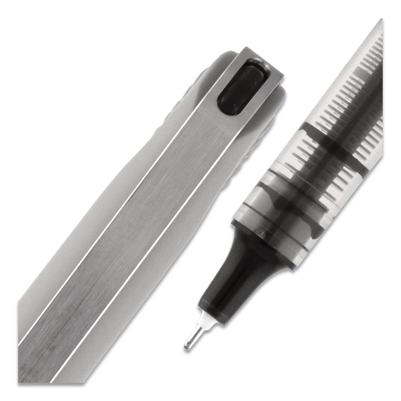 uniball VISION Needle Roller Ball Pen, Stick, Fine 0.7 mm, Black Ink, Silver Barrel, Dozen