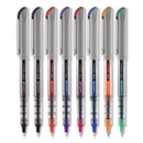 uniball VISION Needle Roller Ball Pen, Stick, Fine 0.7 mm, Assorted Ink Colors, Silver Barrel, 8/Pack