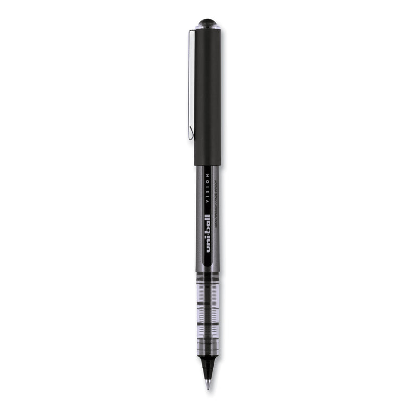 uniball VISION Roller Ball Pen, Stick, Bold 1 mm, Black Ink, Black Barrel, Dozen