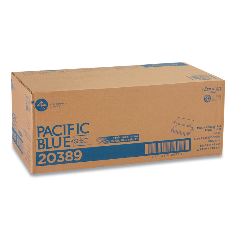Georgia Pacific Pacific Blue Select Folded Paper Towels, 9.2 x 9.4, White, 250/Pack, 16 Packs/Carton