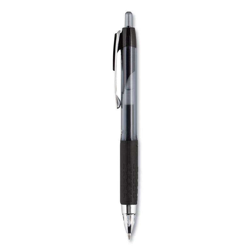 uniball Signo 207 Gel Pen, Retractable, Medium 0.7 mm, Black Ink, Smoke/Black Barrel, Dozen