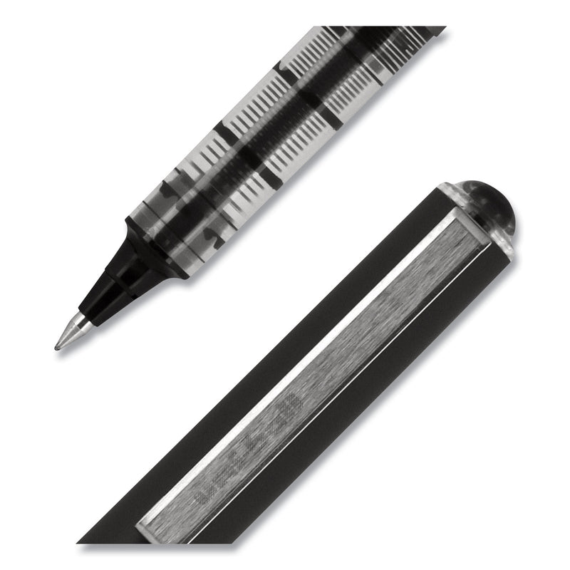 uniball VISION Roller Ball Pen, Stick, Micro 0.5 mm, Black Ink, Black/Gray Barrel, Dozen