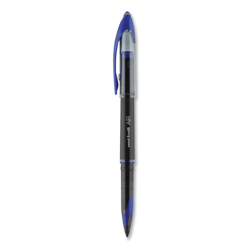 uniball AIR Porous Roller Ball Pen, Stick, Medium 0.7 mm, Blue Ink, Black Barrel, Dozen
