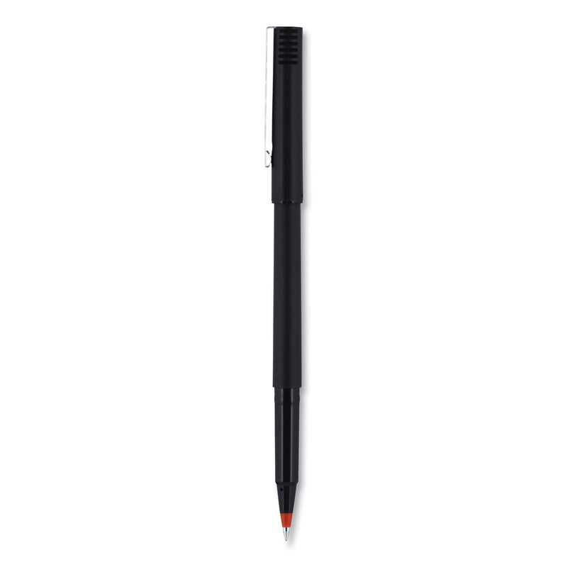 uniball Roller Ball Pen, Stick, Fine 0.7 mm, Red Ink, Black Matte Barrel, Dozen