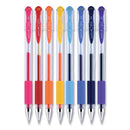 uniball Gel Pen, Stick, Micro 0.38 mm, Assorted Ink Colors, Clear Barrel, 8/Pack