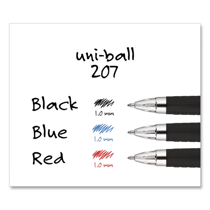 uniball Signo 207 Gel Pen, Retractable, Bold 1 mm, Black Ink, Translucent Black Barrel, Dozen