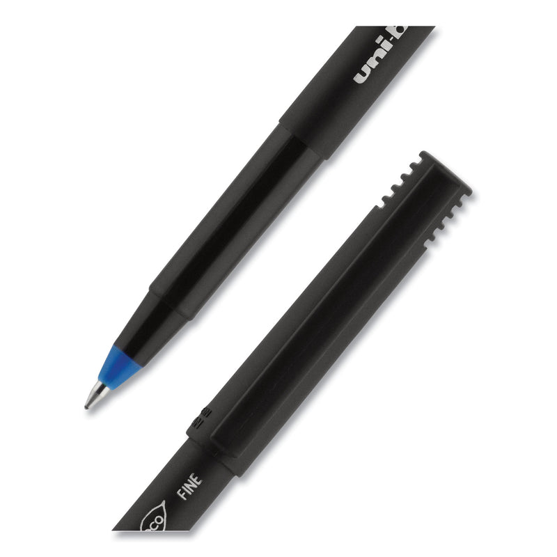 uniball ONYX Roller Ball Pen, Stick, Fine 0.7 mm, Blue Ink, Black Matte Barrel, Dozen