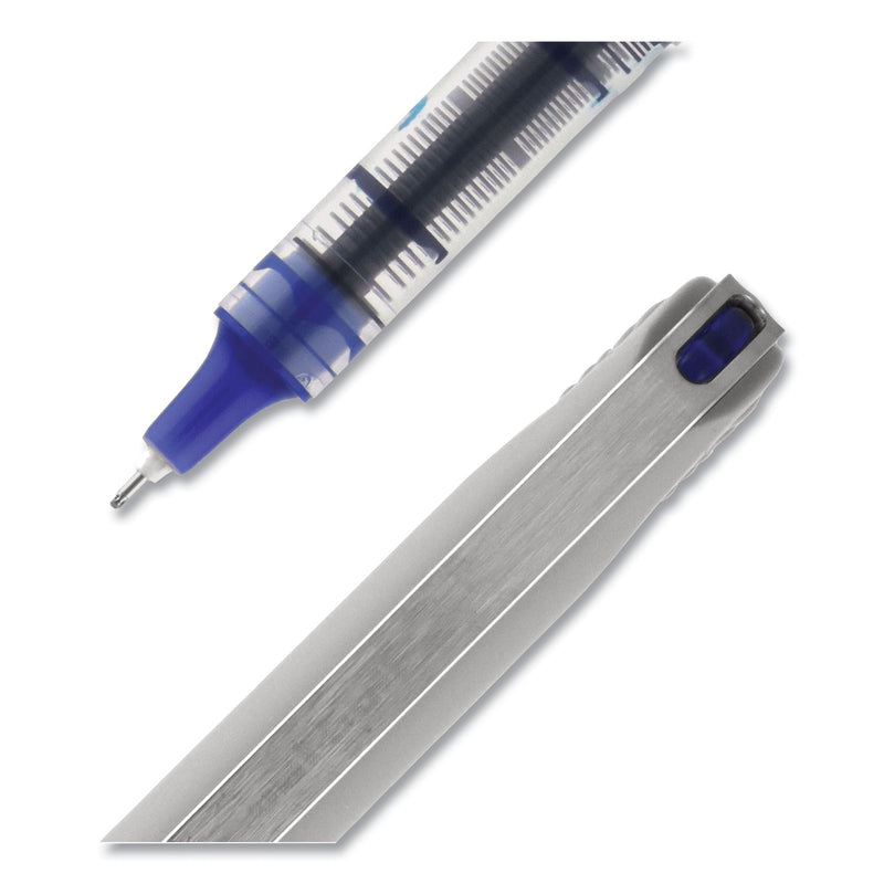 uniball VISION Needle Roller Ball Pen, Stick, Fine 0.7 mm, Blue Ink, Silver Barrel, Dozen